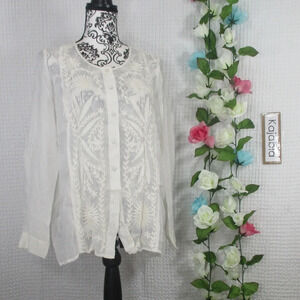 J.JILL Embroidered Long Sleeve Top Size Medium